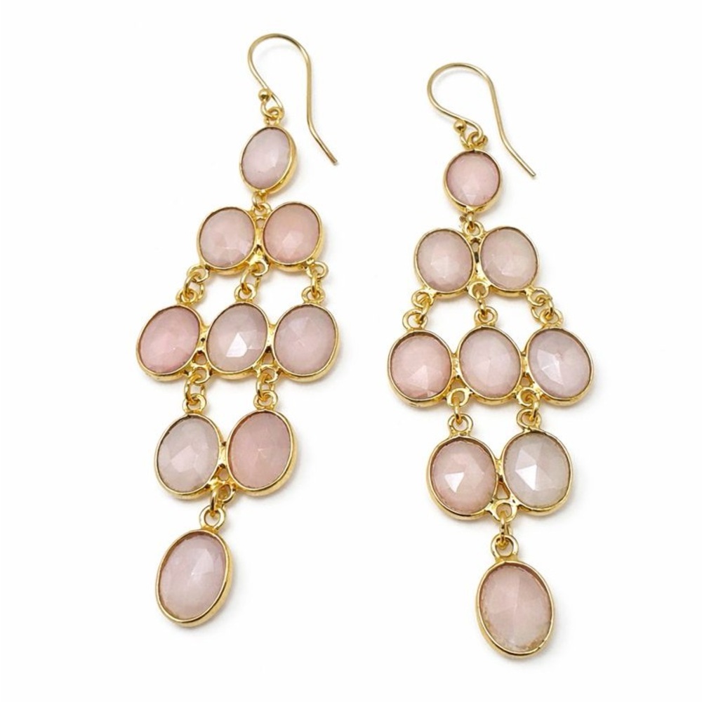 Gold Plated Pink Quartz Stone Chandelier Earrings